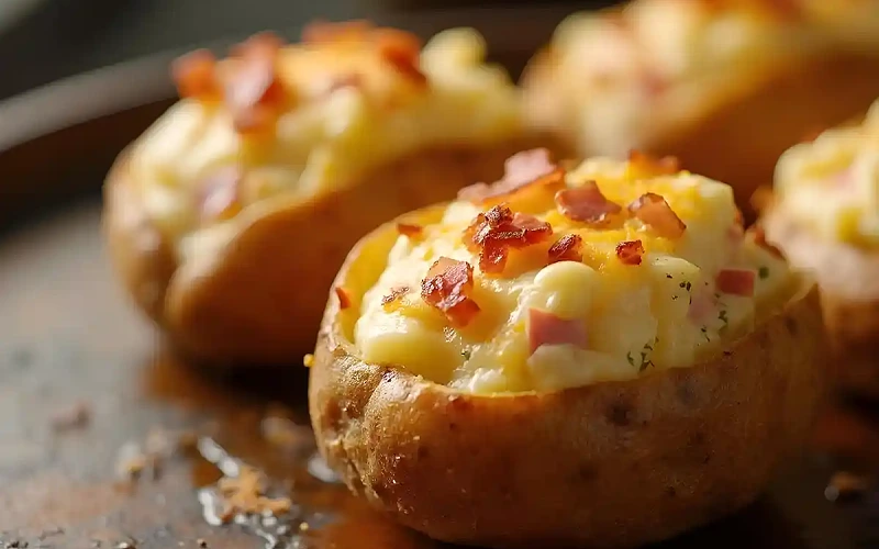 Keptos bulvės su kumpiu ir sūriu