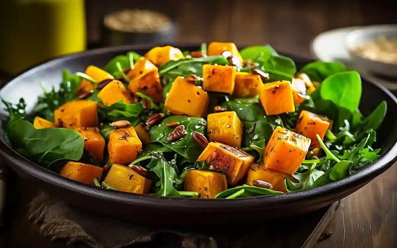 Moliūgų ir špinatų salotos