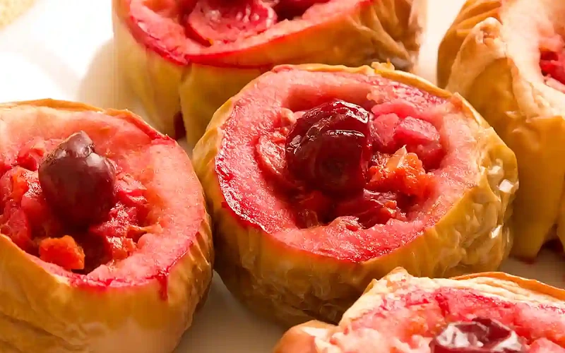 Kepti obuoliai su vyšnių uogiene